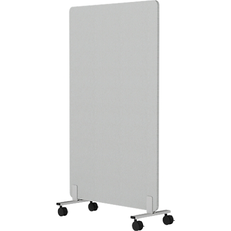 Wit, rechthoekig scherm op wielen. Het staat licht schuin.