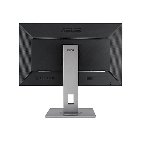 RÃ¼ckansicht eines Asus ProArt Monitors mit silbernem StÃ¤nder und Schriftzug.
