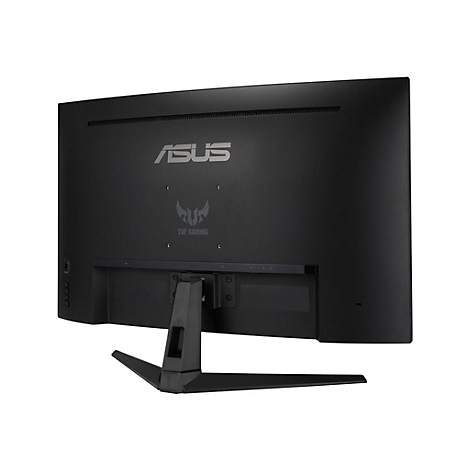 Schwarzer ASUS-Monitor, RÃ¼ckansicht, mit StandfuÃŸ, Logos von ASUS und TUF GAMING.