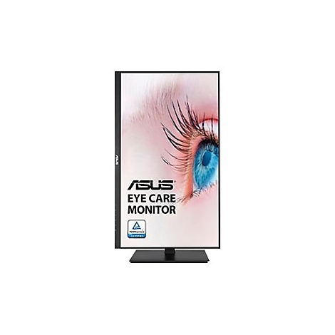Moniteur Asus Eye Care. Gros plan sur un Å“il avec un iris bleu sur l'Ã©cran. Le moniteur repose sur une base noire.