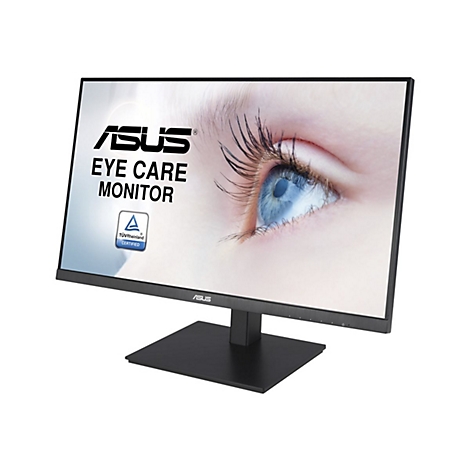 Schwarzer Monitor mit dem ASUS Logo. Auf dem Bildschirm ist ein Auge abgebildet. Der Schriftzug Eye Care Monitor ist zu sehen.