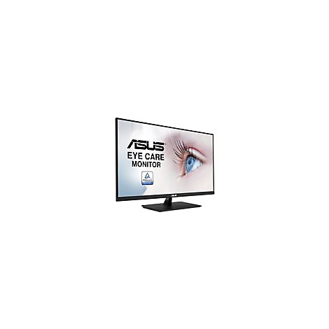 Ein schwarzer ASUS-Monitor mit dem Schriftzug EYE CARE MONITOR. Im Hintergrund ist ein menschliches Auge abgebildet.