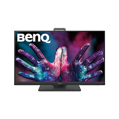 Ein schwarzer Monitor, auf dem das BenQ-Logo prangt. Auf dem Bildschirm sind sich berÃ¼hrende, bunt bemalte HÃ¤nde zu sehen.