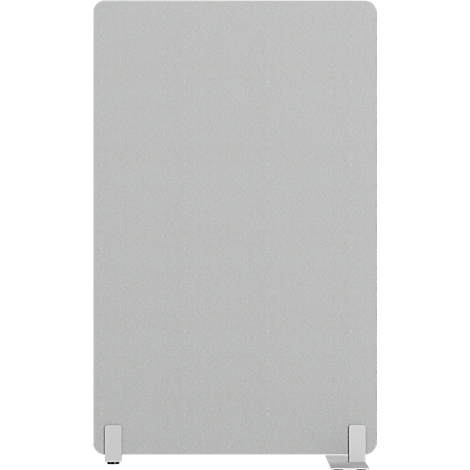 Accessoire de bureau rectangulaire gris avec deux pieds. Le produit est photographié sur fond blanc.