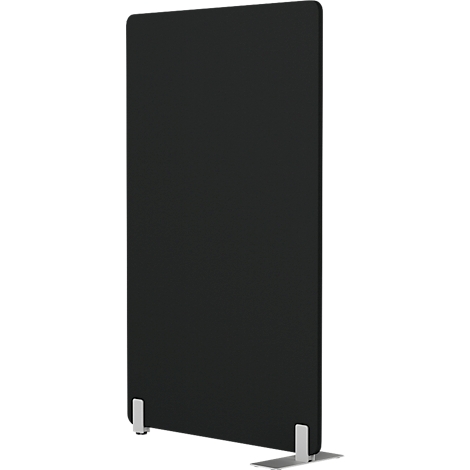 Élément de séparation rectangulaire noir avec pieds de couleur claire.