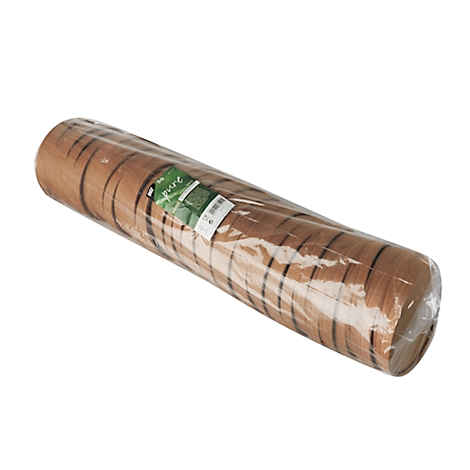 Rolle aus braunem Material mit schwarzen Streifen, in Folie verpackt. Ein Etikett ist angebracht.