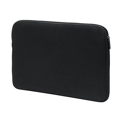 Schwarze Laptoptasche mit Reißverschluss, rechteckig, sauber verarbeitet.