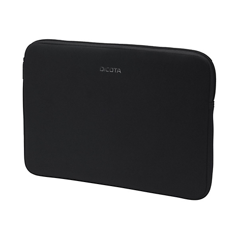 Schwarze Laptop-Tasche, oben mittig steht der Schriftzug DICOTA.