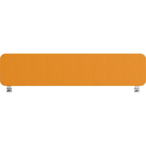 Orange desk divider with small silver feet. The rectangular element has rounded corners.