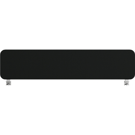 A black rectangular object with rounded corners and silver feet on the ends.
