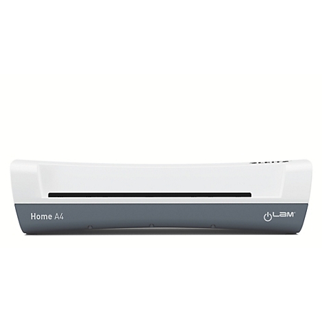 Grijze en witte lamineermachine met de inscriptie Home A4 en het LBM-logo.