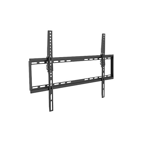 Schwarze TV-Wandhalterung vor weiÃŸem Hintergrund. Vertikale und horizontale Halterungselemente.