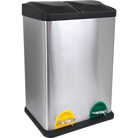  MSV poubelle en inox, 2 récipients de 20L chacun, mécanisme à pédale, poignée de transport, pour l'intérieur et l'extérieur, inox