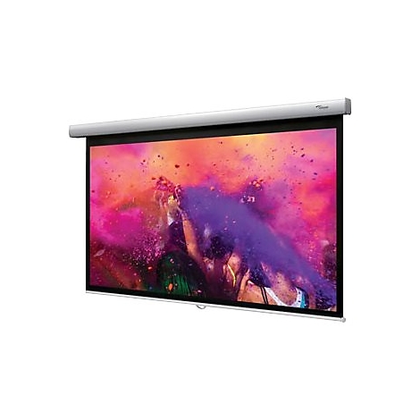 Große Leinwand mit einem bunten Bild, das Menschen zeigt, die mit Pulverfarbe spielen. Über der Leinwand ist eine graue Halterung angebracht.