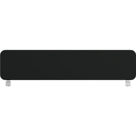 Projecteur rectangulaire noir avec des coins arrondis. Il repose sur deux pieds blancs.