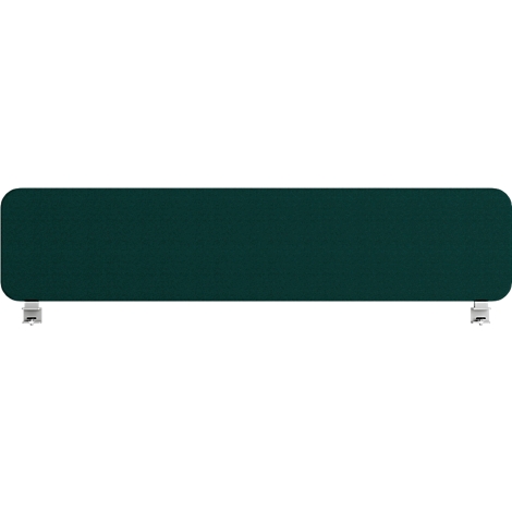 Objet rectangulaire vert foncé avec des coins arrondis et de petits pieds en métal.