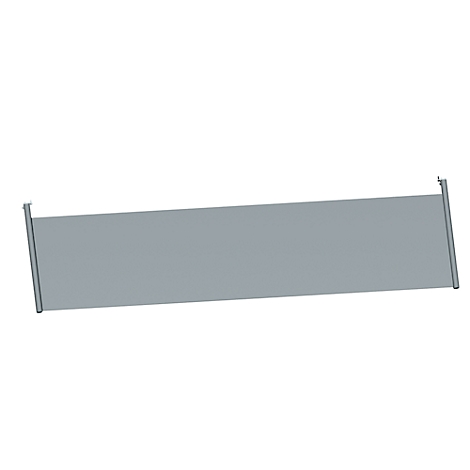 Grey rectangular awning with rounded edges and two vertical poles.