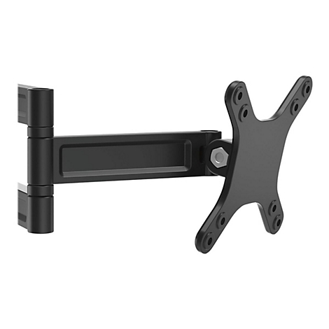 Support de moniteur noir, montable sur mur ou bureau. ComposÃ© de bras articulÃ©s et d'une plaque de maintien avec trous de vis.