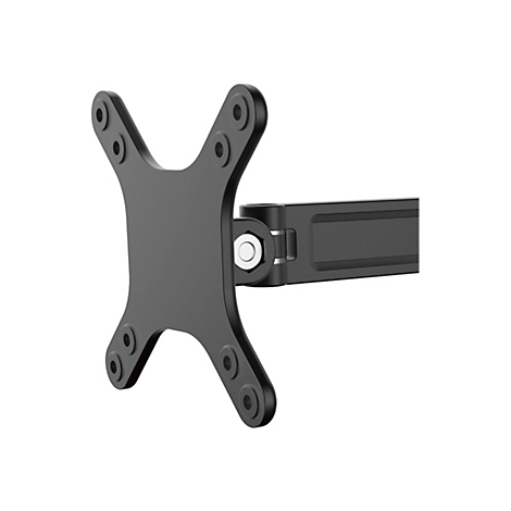 Support VESA noir pour un moniteur, isolé sur fond blanc. Le support a une forme de X avec des trous de vis.