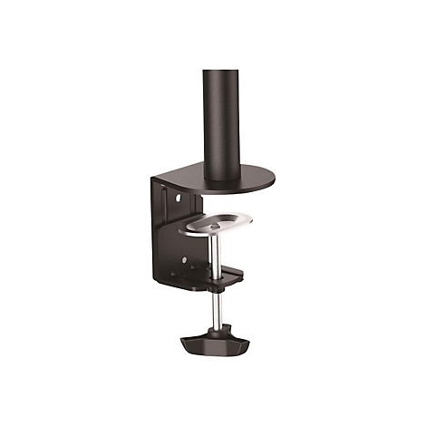Support de moniteur noir pour bureau; vue dÃ©taillÃ©e.
