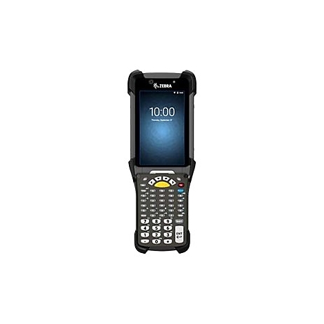 Handscanner mit Display. Uhrzeit 10:00 Uhr, Zebra-Logo, Tastatur.