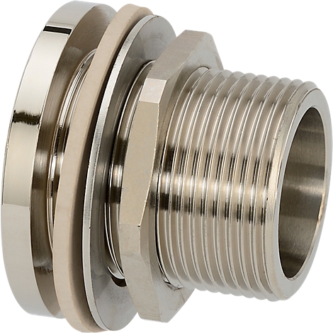 Metal thread with seals. Details of the thread and sealing rings are clearly visible.