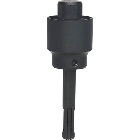 Schwarzer Adapter für ein Werkzeug, zylindrisch und robust, mit einer Fassung oben und einem Schaft unten.