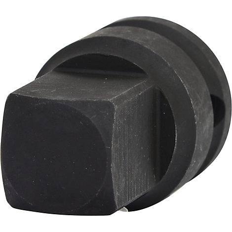 Dunkelgrauer Adapter, quadratisch vorne und rund hinten, zwei Rillen.