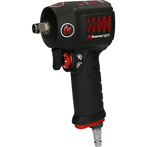 Schwarzer Druckluftschrauber mit roten Akzenten. Aufschrift: "KS Tools xtreme light".