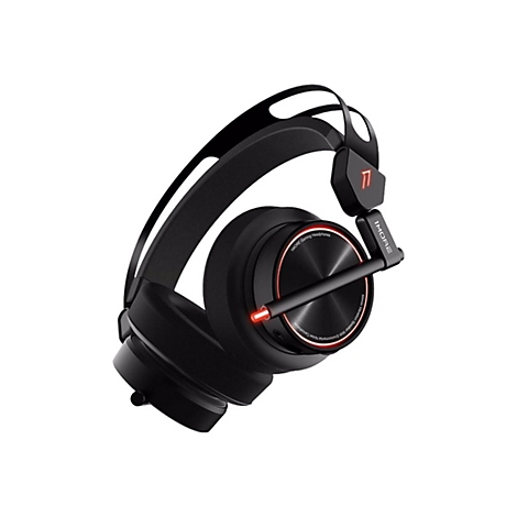 Schwarzes Gaming-Headset mit roten LED-Akzenten und 1MORE-Branding auf weißem Hintergrund.