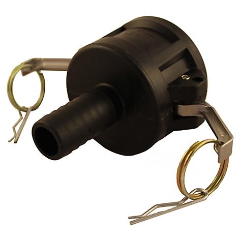 Black quick coupling with silver brackets and rings.