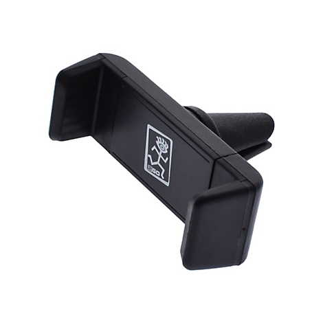 Schwarze Handyhalterung für das Auto. Mit Logo. Für Lüftungsschlitze.
