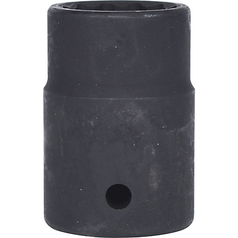 Schwarze Stecknuss mit 12-kantiger Innenverzahnung. Darunter ein Loch.