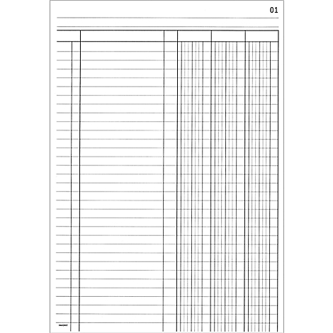 Notebook with horizontal and vertical lines to create tables. The top line shows the number 01.