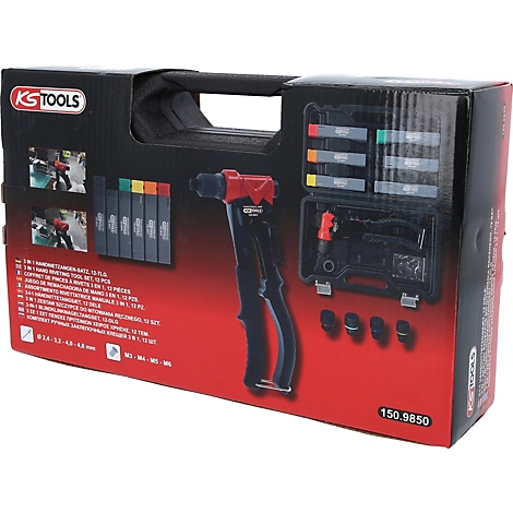 Werkzeugkoffer mit Nietzange, Zubehör und KS TOOLS Logo.