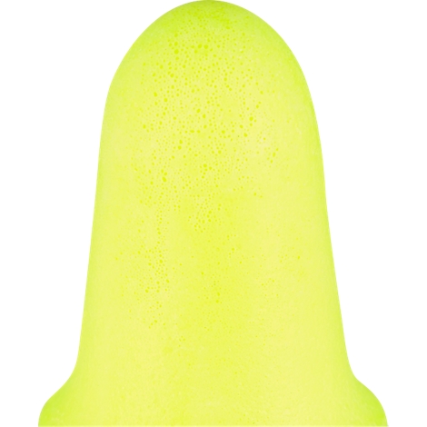 Hellgelber Schaumstoff-Ohrstöpsel, spitz zulaufend, für den Gehörschutz.