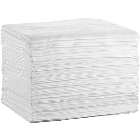 A square stack of white paper napkins. The top layer is slightly crumpled, the sides show the multitude of individual sheets.