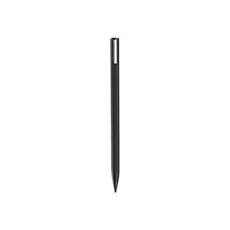 Schlanker, schwarzer Eingabestift mit Clip und spitzer Spitze vor weißem Hintergrund.