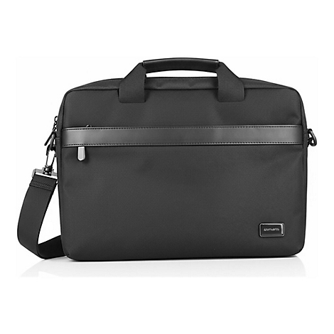 Schwarze Laptoptasche von 4smarts mit Tragegriff und Schultergurt vor weißem Hintergrund.