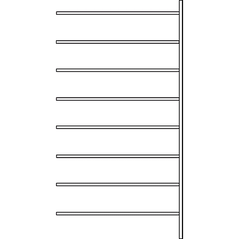 Verticale tekening van een radiator met horizontale verwarmingsstaven.