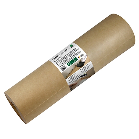 Eine Rolle UPM Protect Abdeckpapier vor weißem Hintergrund mit Produktetikett.