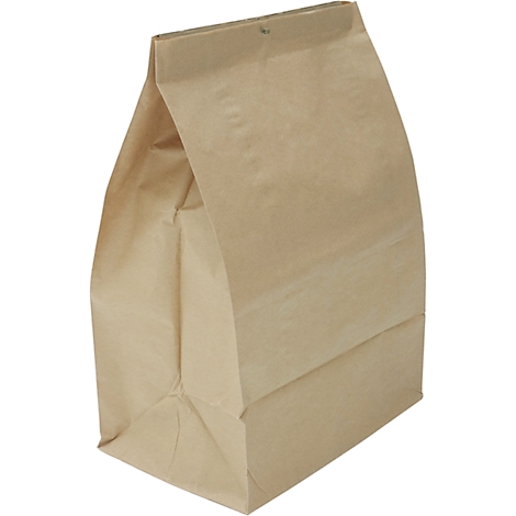 Beige Papiertüte. Gefaltet, für Lebensmittel oder Einkäufe.