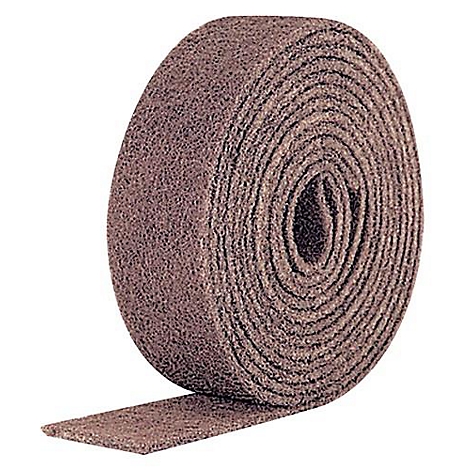 A rolled brown abrasive tape used for sanding surfaces.