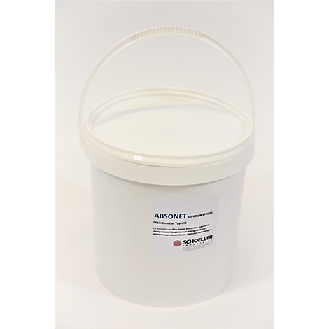 White bucket with lid and handle. Sticker with text and logo. On a light background.