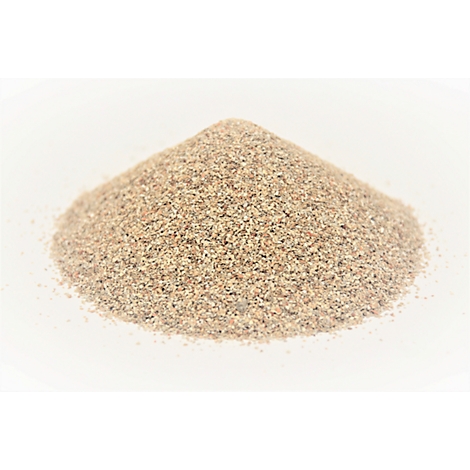 A pile of fine, sand-colored grains against a bright background.