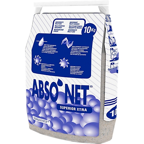Beige bag with white lettering ABSO-NET SUPERIOR XTRA. Blue graphics show properties.