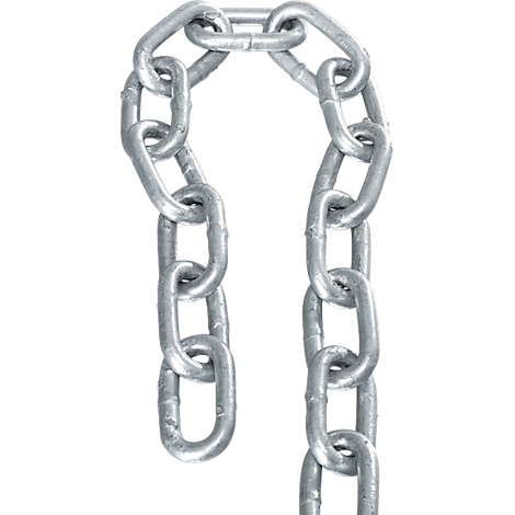 Nahaufnahme einer Kette aus Metall, die in sich verschlungen ist. Ein Teil der Kette hängt herunter.