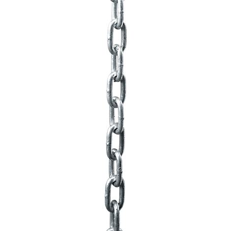 Nahaufnahme einer Metallkette, die vertikal abgebildet ist. Die Kettenglieder sind ineinander verschlungen.