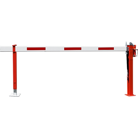 A closed red and white striped barrier arm against a white background.