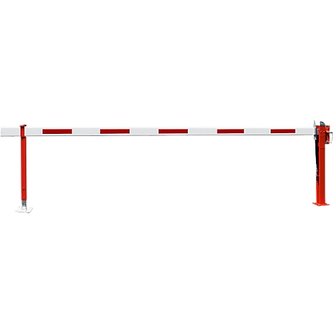 A red and white barrier on a neutral background.